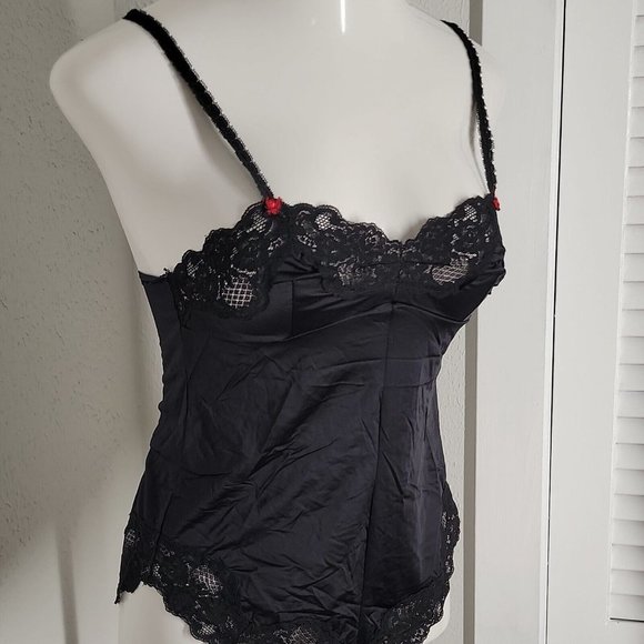 Jezebel Renee Vintage Teddy Lingerie ~ Sz S ~ Black ~ Sleeveless ~ Lace Trim - Picture 2 of 4